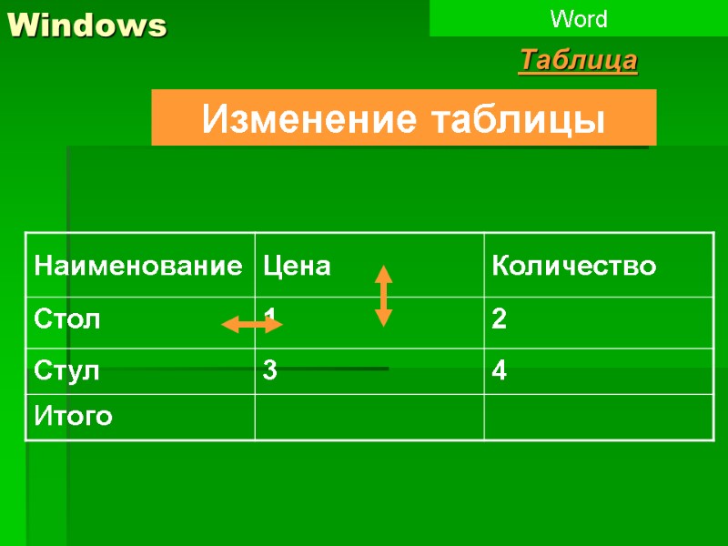 Windows Word Изменение таблицы Таблица